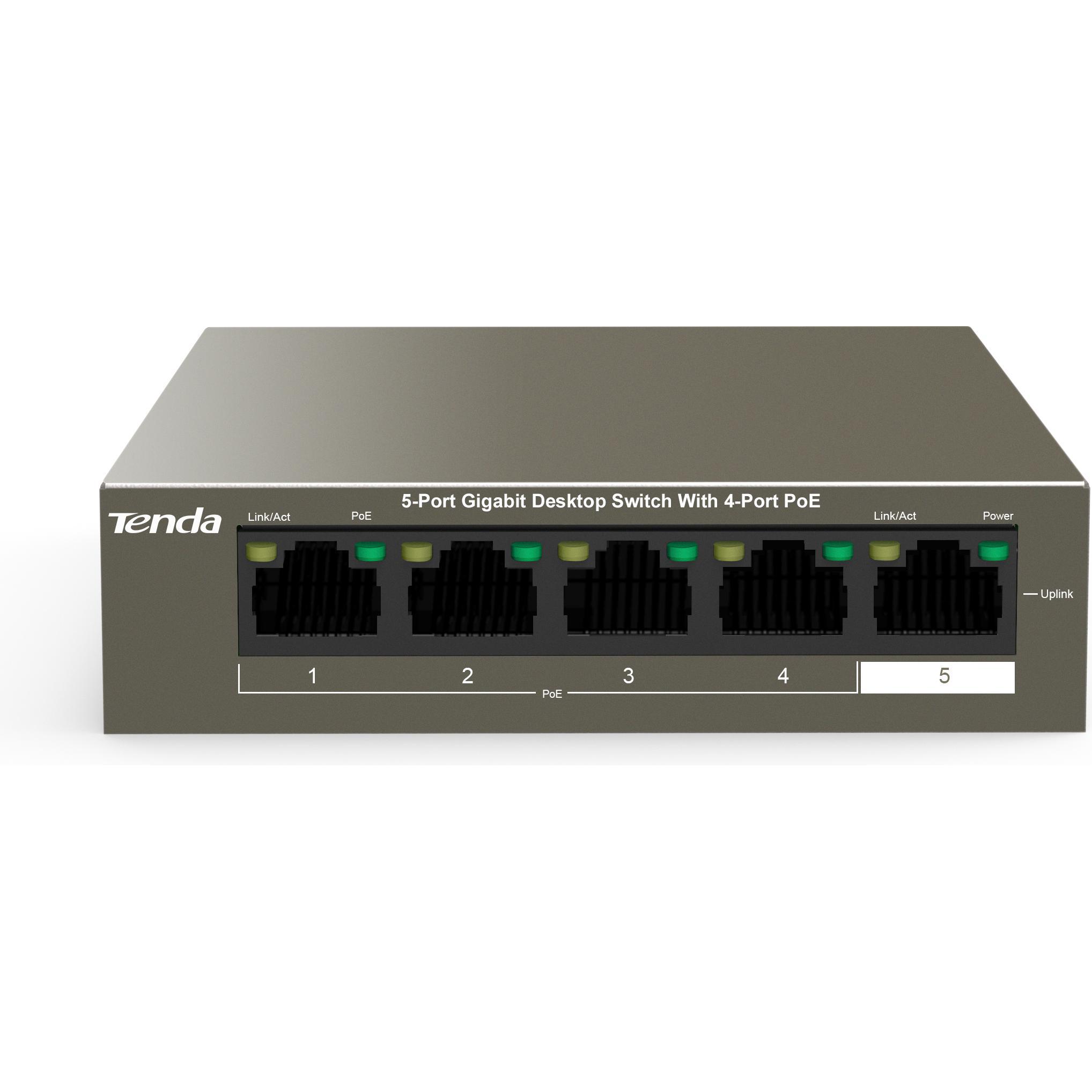 Tenda TEG1105P (5 Ports), Netzwerk Switch, Grau