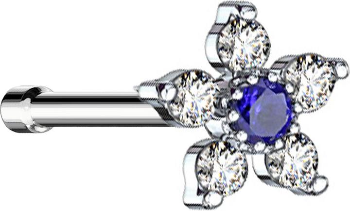 Image du produit Star Piercing Nasenstecker gerade silber Blume mit Kristall blau und silber (Laiton, Acier chirurgical 316L)
