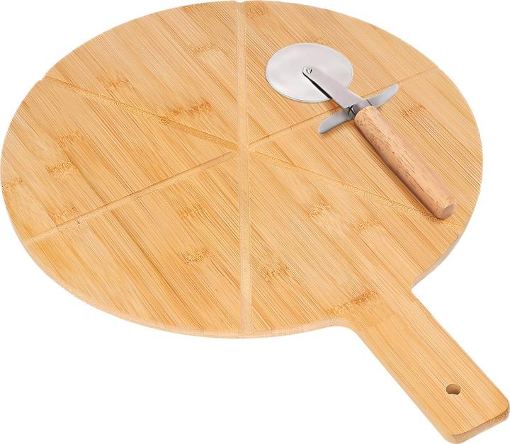 Produktbild Cheffinger Pizzateller mit Pizzaschneider Holz Inox