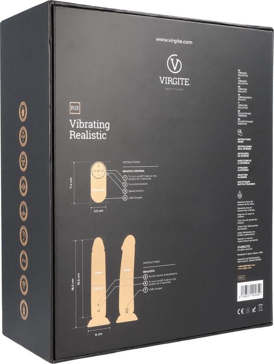 Produktbild Virgite Realistischer Vibrator R15 Schwarz 16,5 cm Mit Fernbedienung