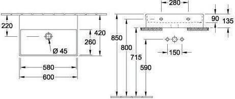 Produktbild Villeroy & Boch V&B Waschtisch MEMENTO 2.0 600x420mm o ÜL ohne HL we C+ (420 mm, 600 mm)