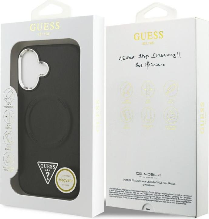 Image du produit Guess Case Magsafe PU Leather Case With Triangle Logo Silver Metal Camera Frame For iPhone 17 Black (Apple iPhone 17)