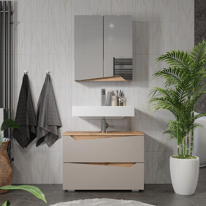 Produktbild Vichy Spiegelschrank Marelle, Greige/Artisan-Eiche, 60 x 67 cm mit höhenverstellbarem Einlegeboden