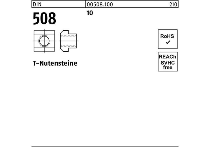 Image du produit Tasseau en T DIN 508 M 6 x 10 10 pour rainures en T 10 mm