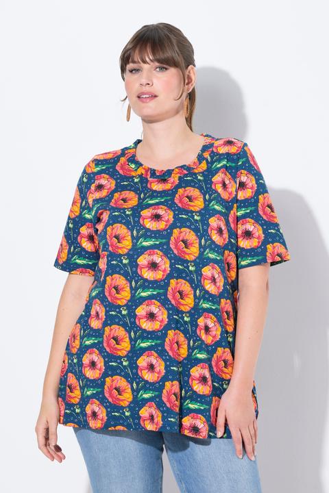 Image du produit Ulla Popken T-shirt, coquelicot, col rond élastique, manches courtes, coton bio (46, 48)