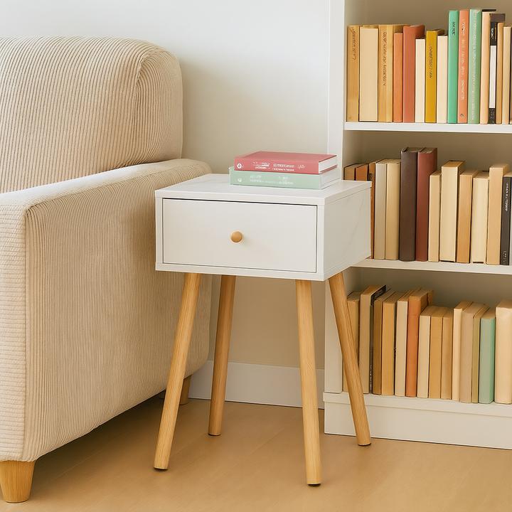 Actual product image Relaxdays Nachttisch Marmoroptik & Holzbeine (40 x 32 x 55 cm)