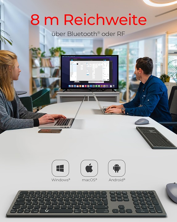 Actual product image KeySonic Full-Size Aluminum Keyboard, Bluetooth® & RF, for Win & macOS (DE, Wireless)
