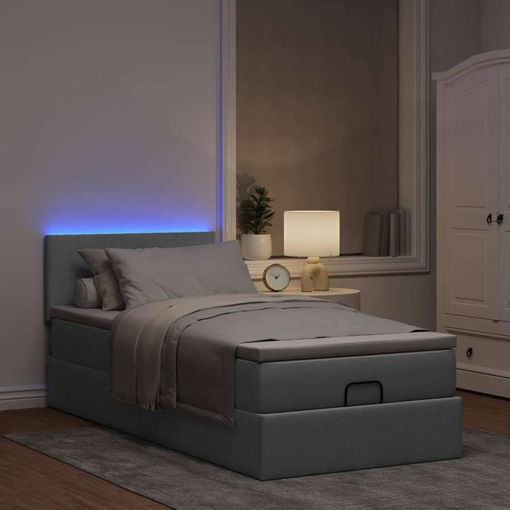 Actual product image vidaXL Ottoman bed with mattress light grey 90x190 cm fabric (90 x 190 cm)