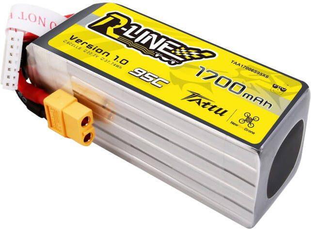 Actual product image Tattu R-Line 22.2V 1700mAh 6S 95C Lipo Battery with XT60 Plug (22.20 V, 1700 mAh)