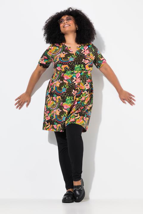 Image du produit Ulla Popken T-shirt long coupe évasée, manches courtes et col tunisien (46, 48)