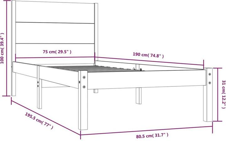 Actual product image vidaXL Bettgestell (75 x 190 cm)