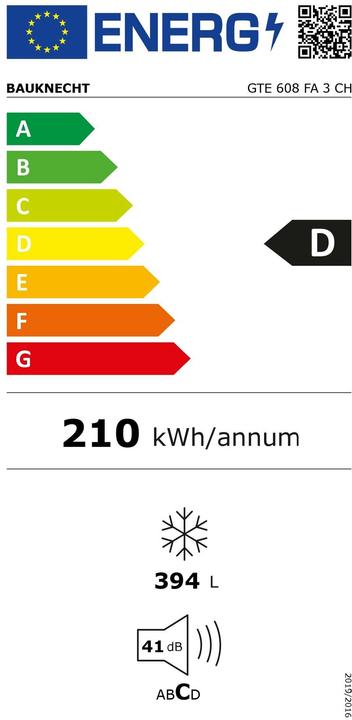 Energy Label Bauknecht GTE 608 FA 3 CH (Stand-alone, 394 l)