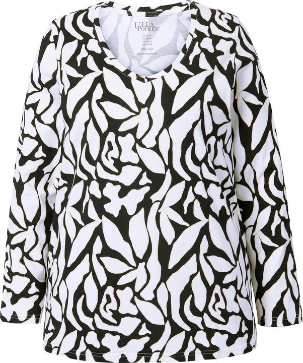 Image du produit Ulla Popken T-shirt à imprimé graphique, décolleté en V et manches longues, coupe évasée (62)