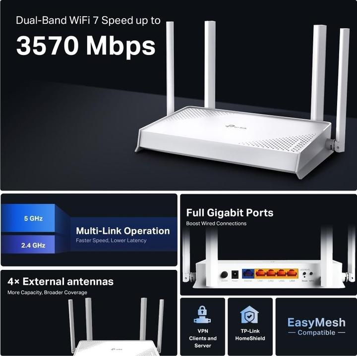 Image du produit TP-Link Routeur Archer BE220W Dual-Band Wi-Fi 7