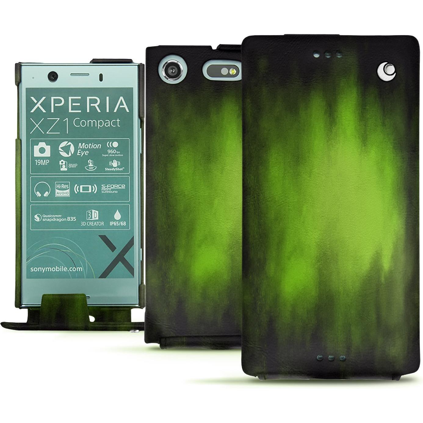 Noreve Lederschutzhülle vertikal (Sony Xperia XZ1 Compact), Smartphone Hülle, Grün