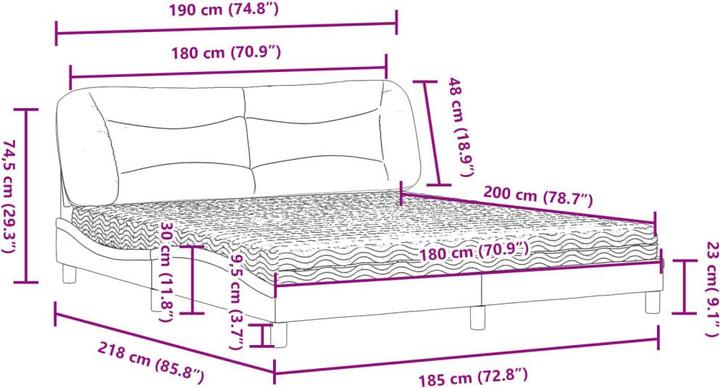 Produktbild VidaXL Bett Polsterbett Doppelbett Kunstlederbett mit Matratze 180x200cm (180 x 200 cm)