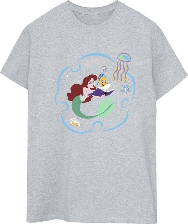 Actual product image Disney Womens/Ladies The Little Mermaid Reading A Book Cotton Boyfriend T-Shirt (L)