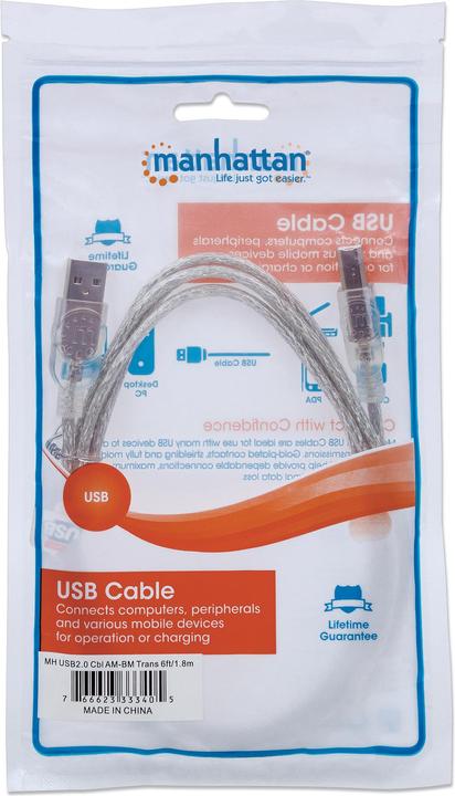 Produktbild Manhattan Hi-Speed USB 2.0 Anschlusskabel, 1x USB A - 1x USB B (1.80 m, USB 2.0)