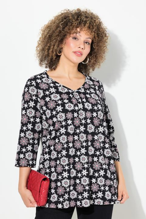 Produktbild Ulla Popken Shirt, Schneeflocken, A-Linie, V-Ausschnitt, 3/4-Arm (42, 44)