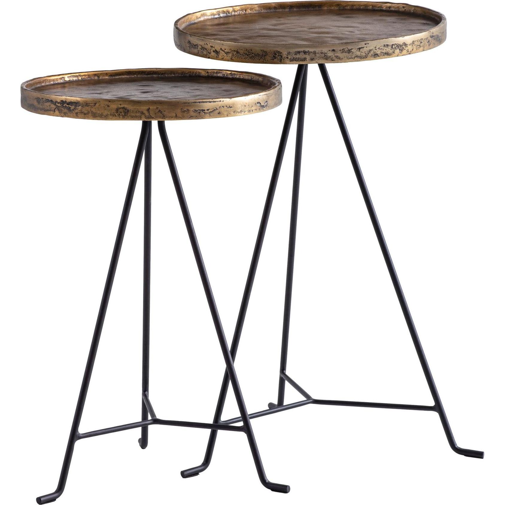 FineBuy, Couchtisch + Beistelltisch, Beistelltisch Wohnzimmertisch 2er Set Metall Satztisch Tisch Rund Gold (38 x 38 x 6...