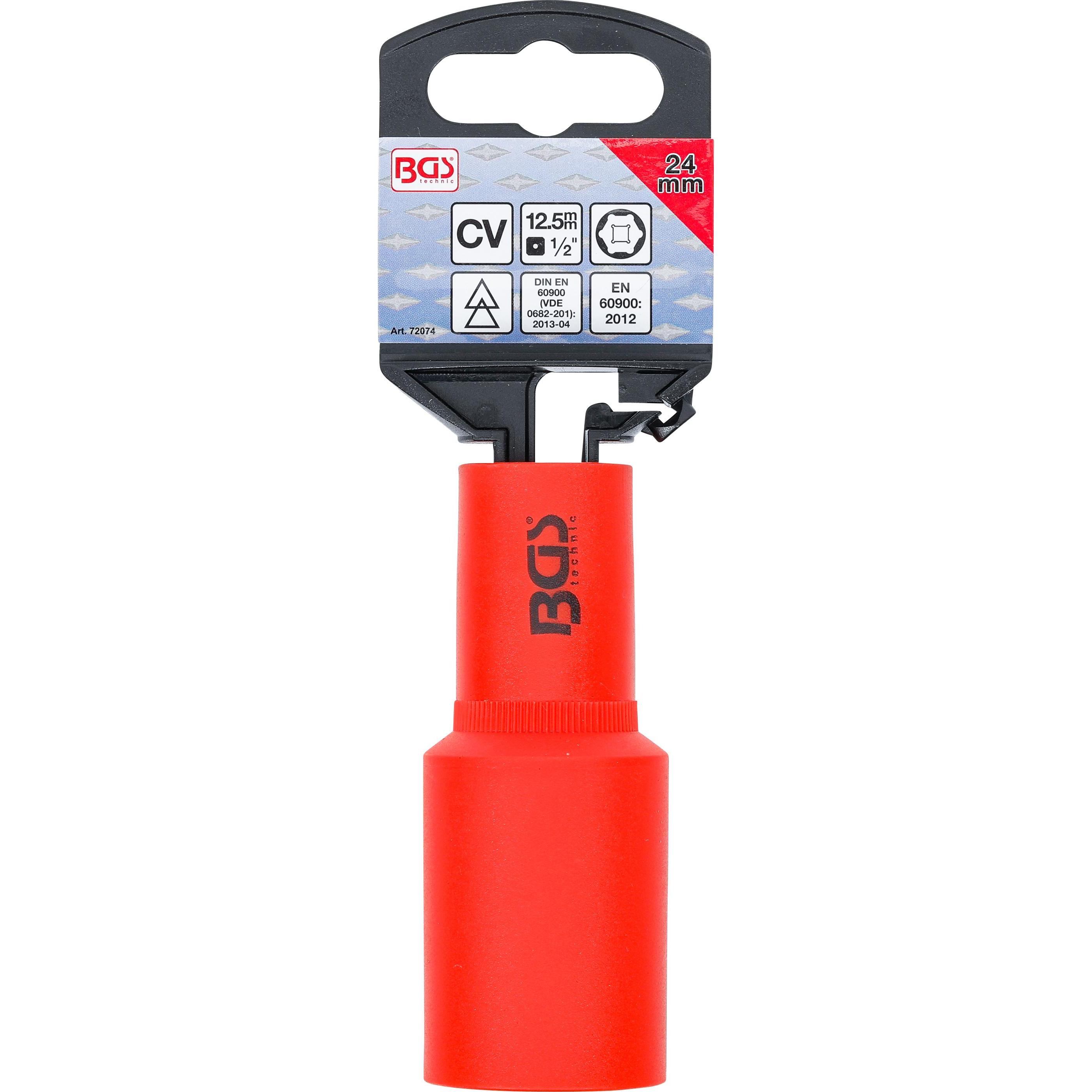 Thumbnail - BGS, Steckschlüssel + Stecknuss, VDE-Steckschlüssel-Einsatz Sechskant Antrieb Innenvierkant 12,5 mm (1/2") SW 24 mm (24 ...