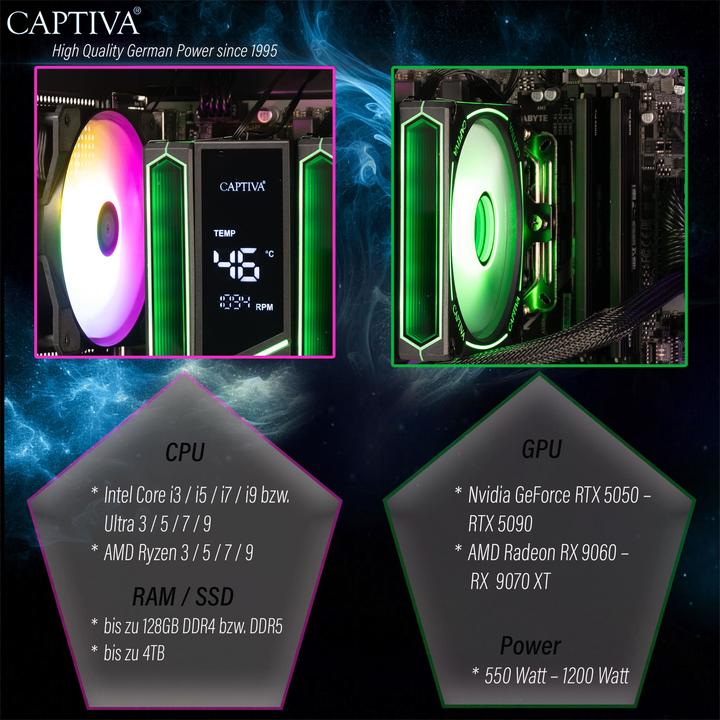 Produktbild Captiva Advanced Gaming R95-574 (1000 GB, 32 GB, AMD Ryzen 5 7500F, GeForce RTX 5060)