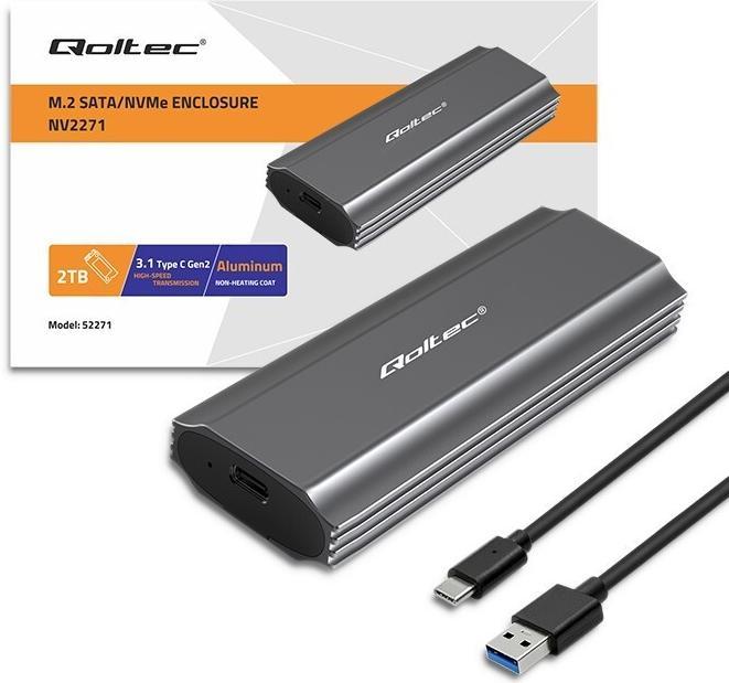 Produktbild Qoltec Obudowa | kieszeń NV2271 do dysków M.2 SSD| SATA | NVME | USB-C (M.2)
