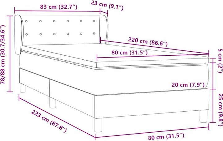 Produktbild vidaXL Boxspringbett (80 x 220 cm)