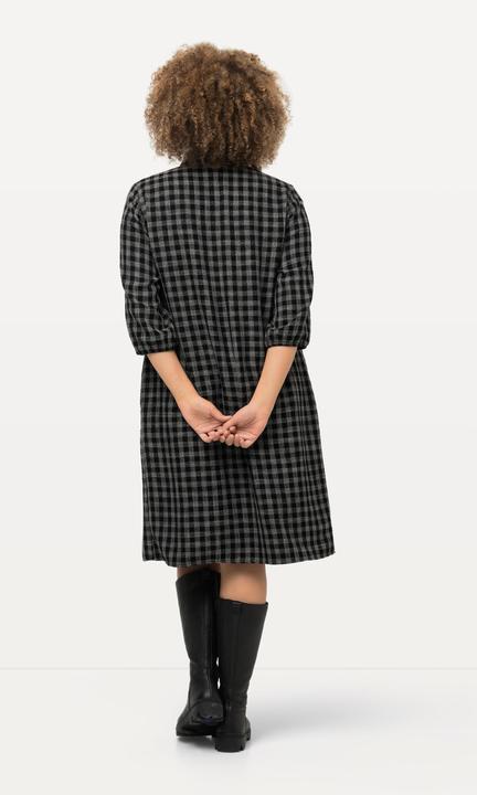 Immagine prodotto Ulla Popken Abito midi dal taglio svasato con quadri, colletto da camicia e maniche a 3/4 (50, 52)