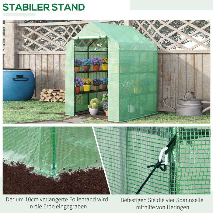 Actual product image Swisshandel24 Film greenhouse with 8 shelf levels with door Green steel PE plastic