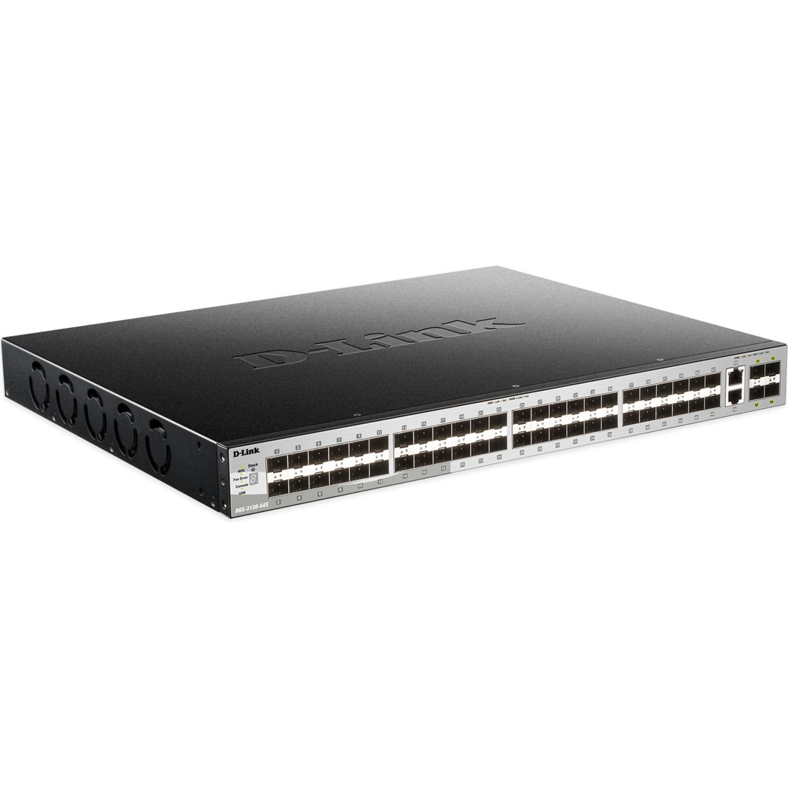 D-Link 54-P.Fiber Gigabit Stack Switch Layer 2+ Gr Nms Gr Cpnt (54 Ports), Netzwerk Switch, Schwarz, Silber