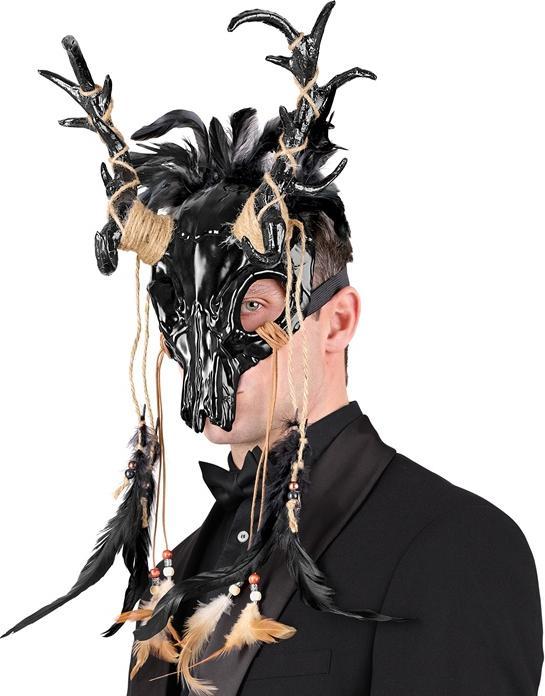Immagine prodotto Widmann Bullenschädel Schamanenkopf Maske Mit Schwarzen Federn