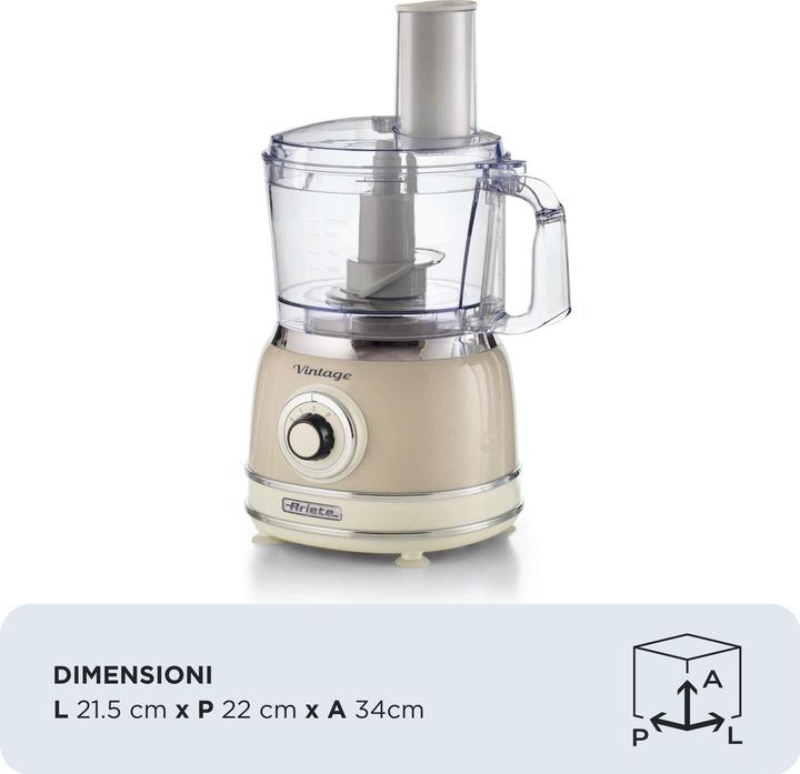 Immagine prodotto Ariete 1781 Robot da cucina Vintage, 1000W, Capacità 2,1L, Per preparazione impasti, Beige (2100 ml, 1000 W)
