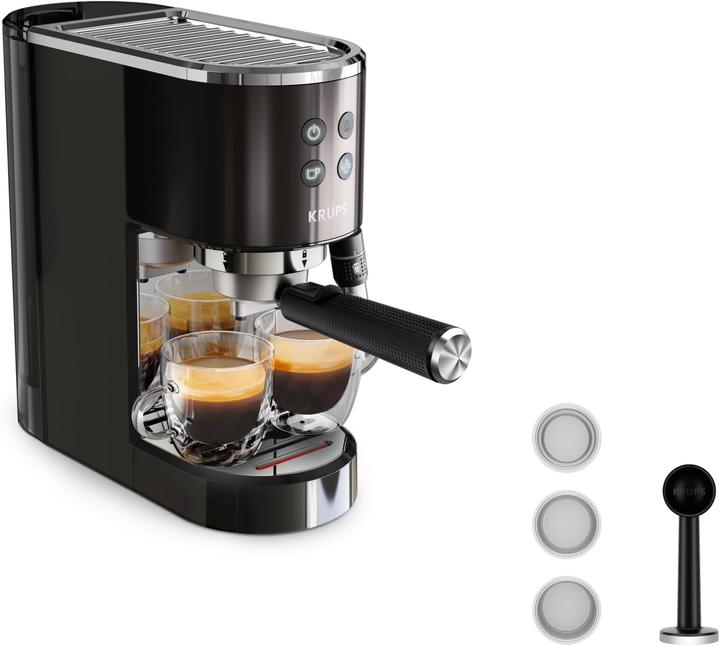 Produktbild Krups EspressoVirtuoso+ XP444G Espressomaschine mit Siebträger Schwarz mit Milch