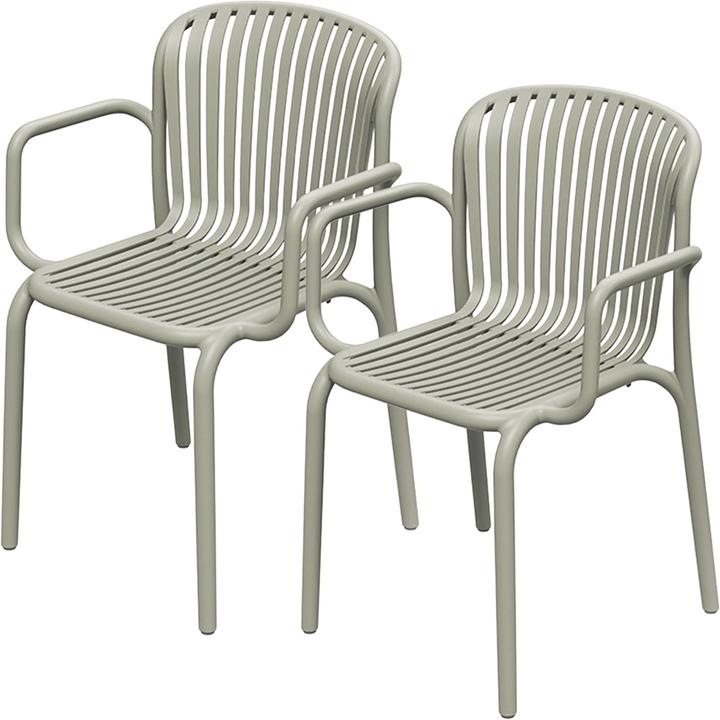 Produktbild Ferne 2er-Set Bequemer Gartenstuhl aus Kunststoff, Beige – ergonomische Gartenstühle mit Armlehnen