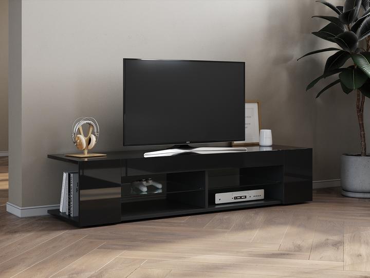 Actual product image SONNI TV lowboard TV board 135x39x30cm black with LED lighting glazed board TV media board (135 x 39 x 30 cm)