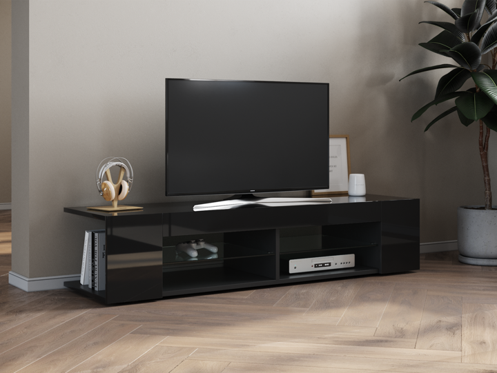Produktbild SONNI TV-Lowboard TV-Board 135x39x30cm schwarz mit LED-Beleuchtung verglastes Board TV Mediaboard (135 x 39 x 30 cm)