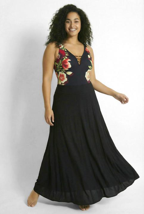 Produktbild Ulla Popken Maxirock, Stretch, Elastikbund, überlappende Bahnen (46)