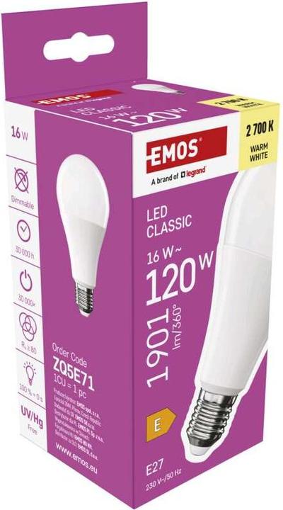 Produktbild Emos LED Lampe Classic A70 / E27 / 16 W (120 W) / 1901 lm / Warmweiss (E27, 16 W, 1901 lm, 1 x, E)
