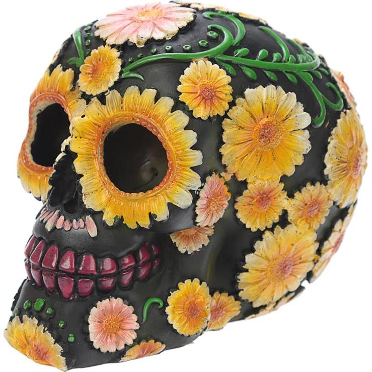 Puckator, Deko Objekt, Tag der Toten Schädel mit Gänseblümchen Blumenmotiv
