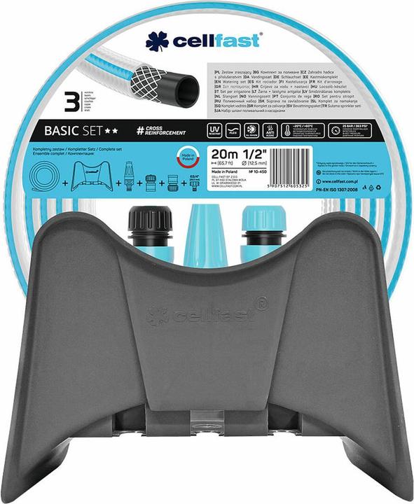 Actual product image MGA Cellfast BASIC Hose Set Scarf Hose 20m 1/2 inch Wall Holder Coupling Sprayer Garden Hose (20 m, 12.50 mm)