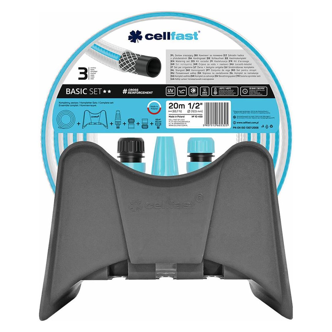 Mga, Tuinslang, Cellfast Basic Slangenset Sjaalslang 20m 1/2 Inch Wandhouder Koppeling Sproeier Tuinslang (20 m, 12.50 mm)