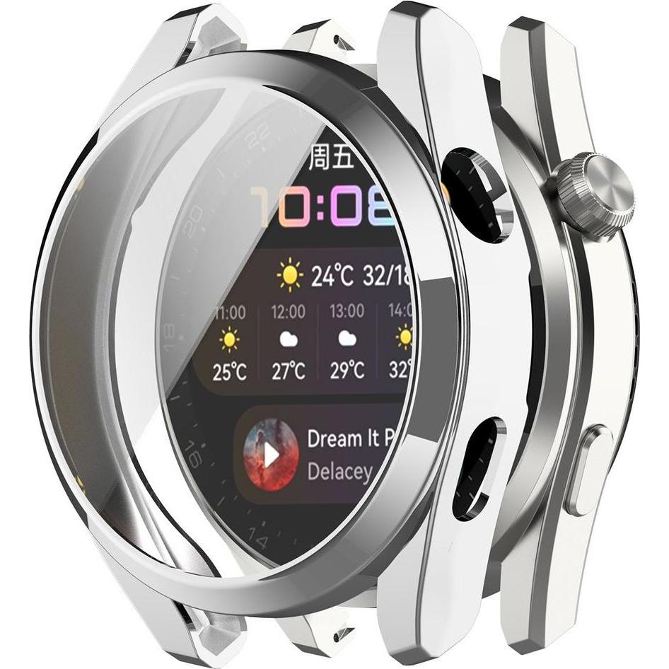 König Design Schutz Tasche Hülle für Huawei Watch3 Pro Case Cover Bumper Etuis Schale Tasche, Smartwatch Zubehör, Silber