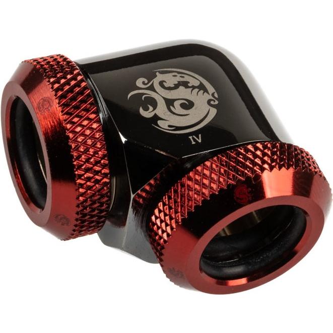 Bitspower Adapter 90 Grad 12mm AD Hardtube auf 12mm AD Hardtube - schwarz glänzend/rot, Wasserkühlung Anschluss, Schwarz...