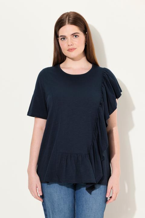 Immagine prodotto Ulla Popken T-shirt in cotone biologico con volant, scollo a girocollo e mezze maniche (50, 52)