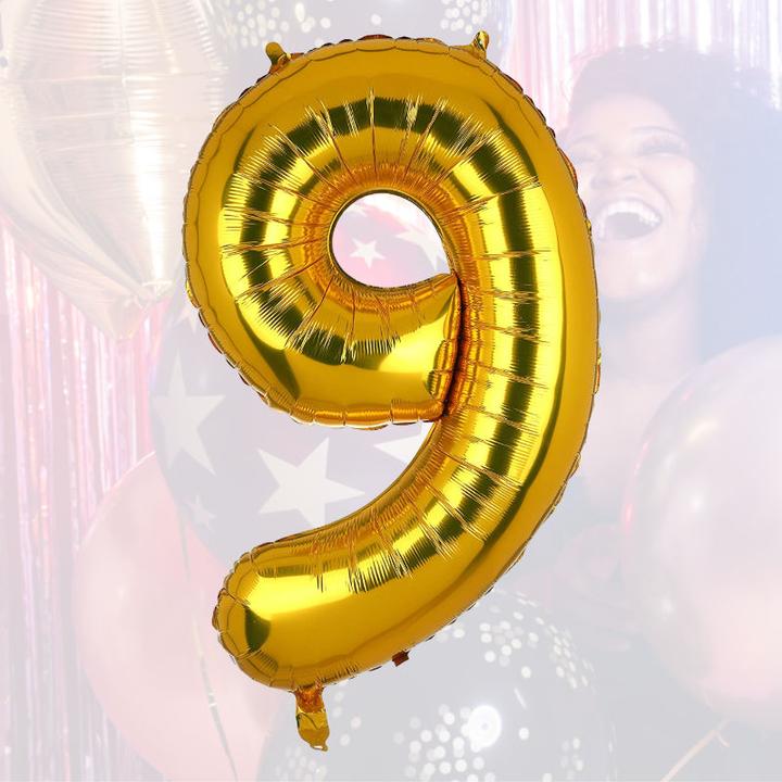 Immagine prodotto Hermex Palloncino numero 9 Pallone in foil dorato Pallone ad elio 40 cm