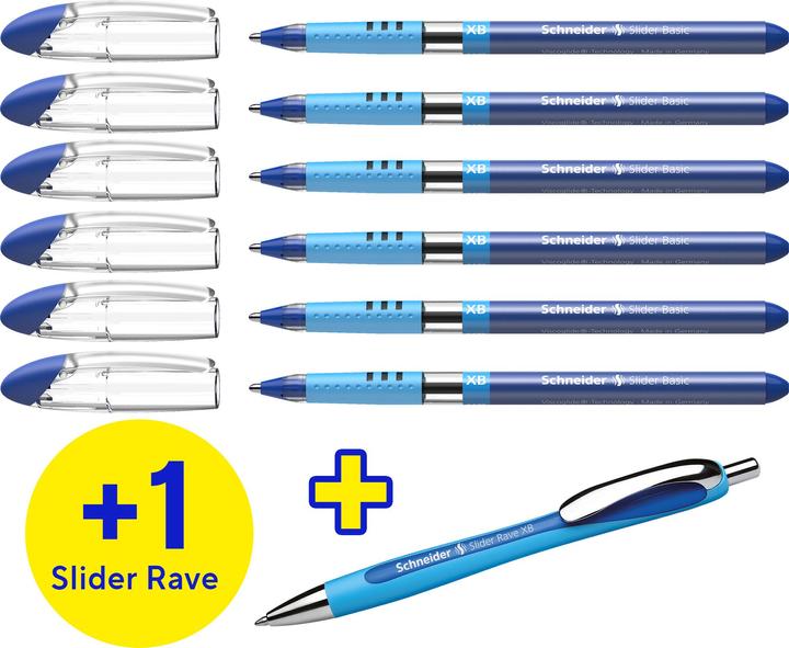 Produktbild Schneider Kugelschreiber Slider Basic Strichstärke: 0,7 mm Schreibfarbe: blau (Blau, 7 x)