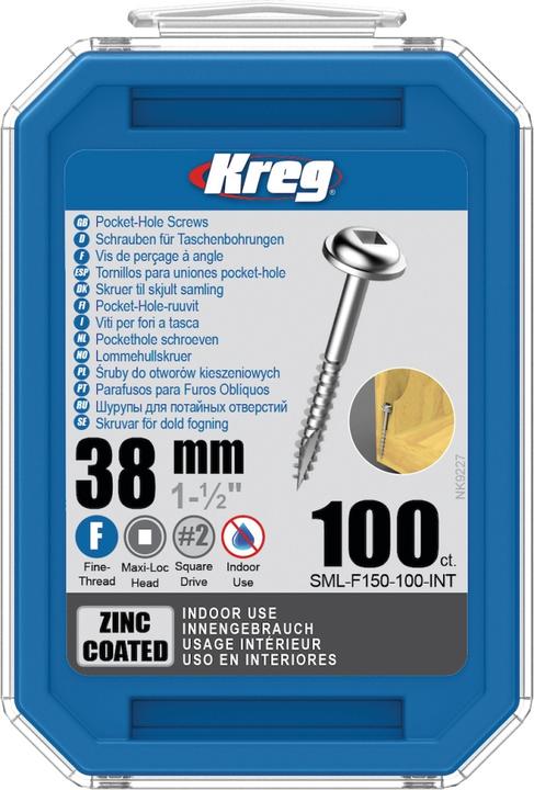 Kreg SML-F150-100-INT Taschenlochschrauben 38 mm Verzinkt Maxi-Loc Feingewinde 100 Stück (100 Vis par pièce)