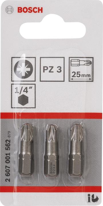 Produktbild Bosch Professional Zubehör Schrauberbit Extra-Hart PZ 3, 25 mm, 3er-Pack (Kreuz Pozidriv PZ)