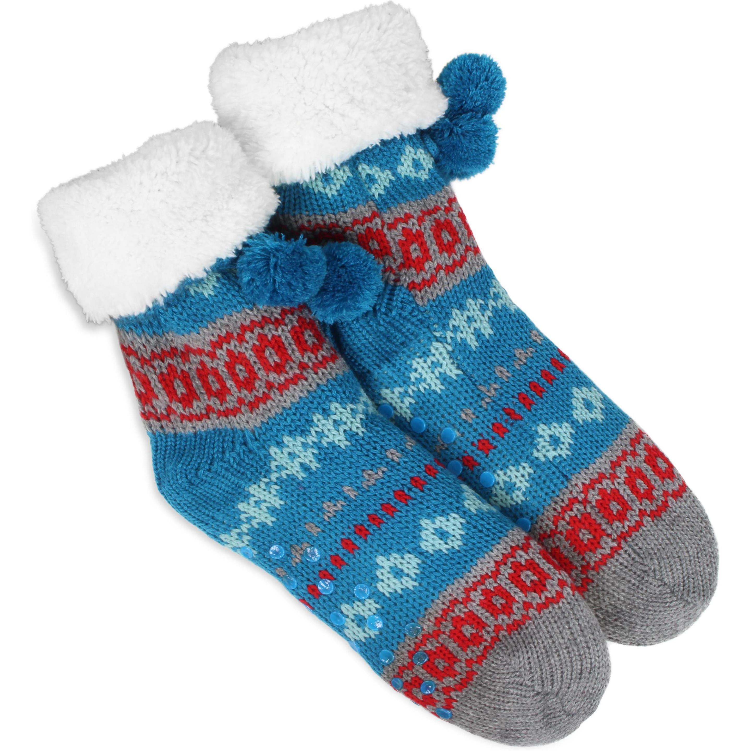 Thumbnail - Normani, Herren, Socken, Strick-Hausschuhe mit Bommeln, ABS und Norwegermotiv, Blau, (Einzelpack, 36 - 40)